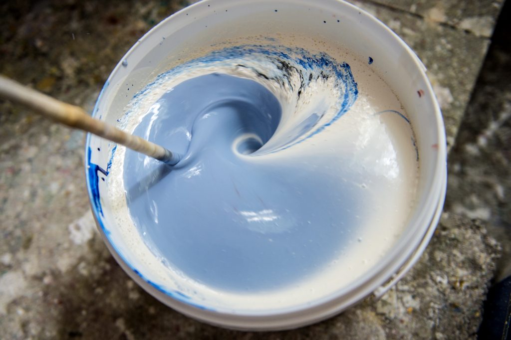 Blue paint mixing