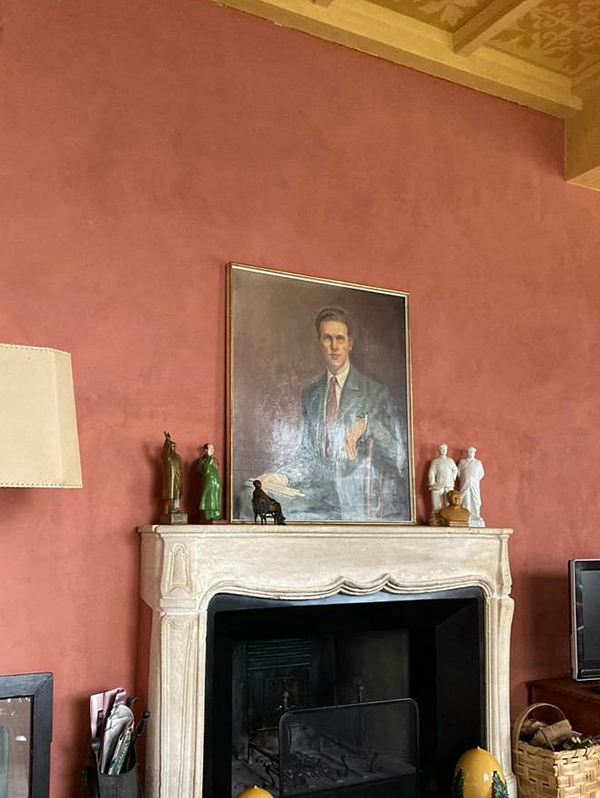Fireplace wall painted with lime wash paint